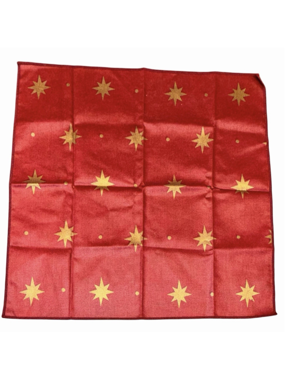 Vtg Set of 4 Red Gold Celestial Star Motif Cloth Dinner Napkins Christmas Decor